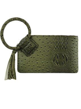 Women's Ost Olive Leather Formal Purse Wristlet Wallet Casual Evening Handbag